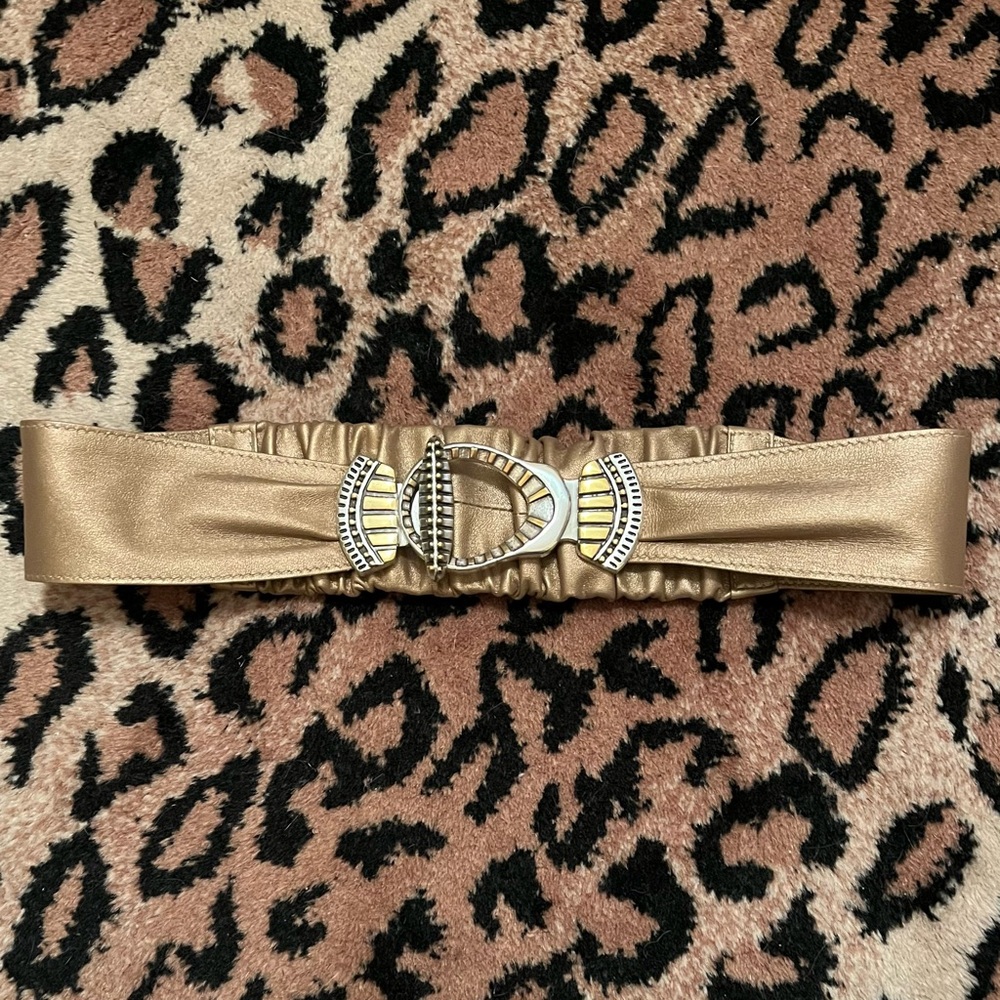 RETRO ORNATE 2-tone BUCKLE CINCH BELT
